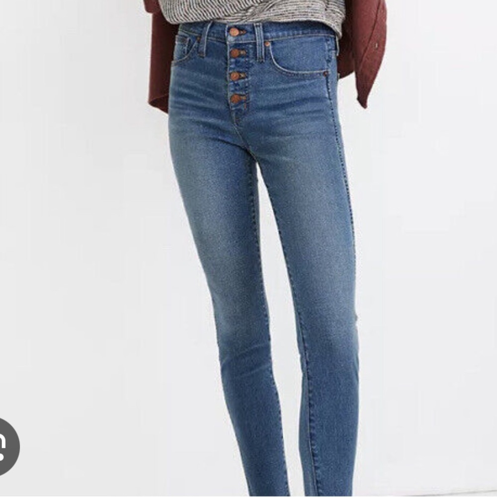 10” high rise skinny jean button front detail
